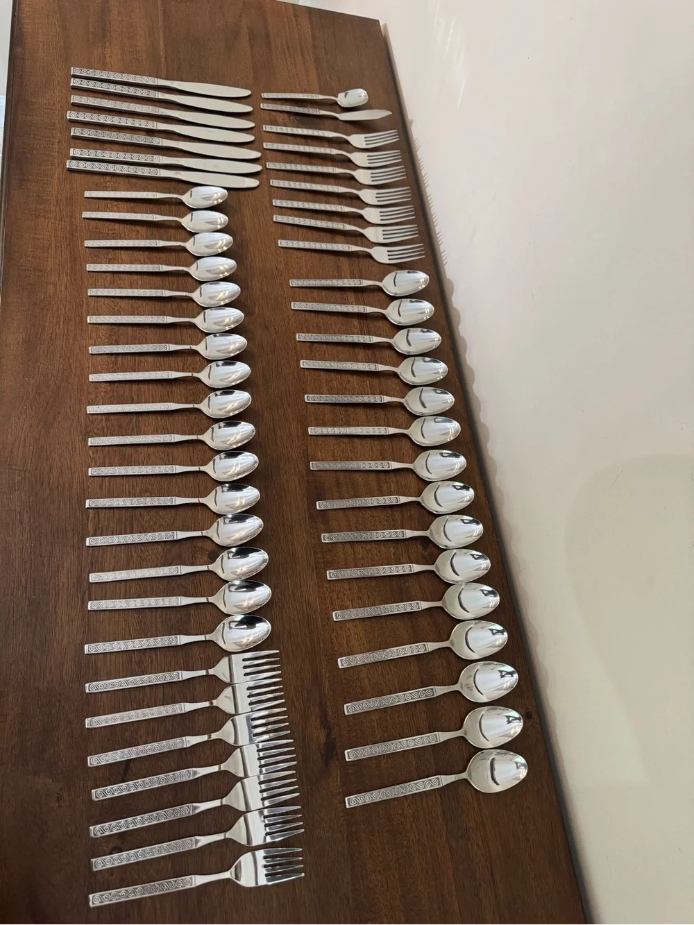 Vtg 55 Pcs LIFETIME CUTLERY stainless Flatware & Serving Pcs mid century pattern